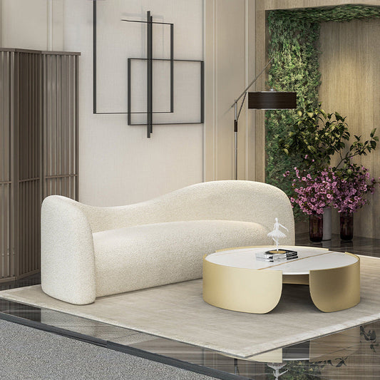 Contemporary Camel Back Fabric Settee Tuxedo Arm Standard Sofa