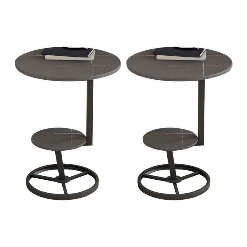 Modern Abstract Corner Table Round Slate Side End Table for Living Room Black Black 2 Clearhalo 'Coffee & Accent Tables' 'End & Side Tables' 'end_side_tables' 'furn' 'furn_end_side_tables' 'Furniture' 'Living Room Furniture' 6189618
