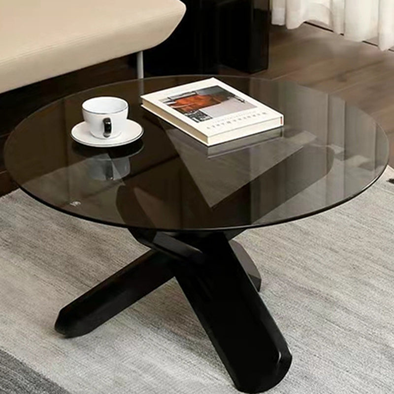 Round 1 Single Coffee Table Tempered Glass Top 3 Legs Wood Cocktail Table Black Gray Clearhalo 'Coffee & Accent Tables' 'Coffee Tables' 'coffee_tables' 'furn' 'furn_coffee_tables' 'Furniture' 'Living Room Furniture' 6189750
