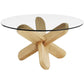 Round 1 Single Coffee Table Tempered Glass Top 3 Legs Wood Cocktail Table Clearhalo 'Coffee & Accent Tables' 'Coffee Tables' 'coffee_tables' 'furn' 'furn_coffee_tables' 'Furniture' 'Living Room Furniture' 6189751