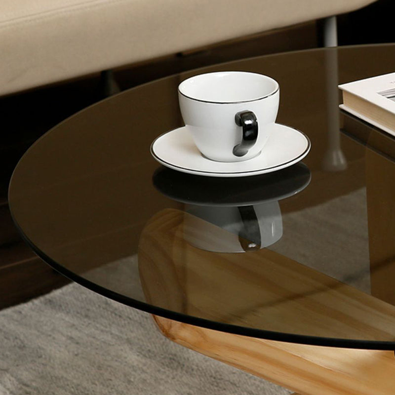 Round 1 Single Coffee Table Tempered Glass Top 3 Legs Wood Cocktail Table Clearhalo 'Coffee & Accent Tables' 'Coffee Tables' 'coffee_tables' 'furn' 'furn_coffee_tables' 'Furniture' 'Living Room Furniture' 6189752