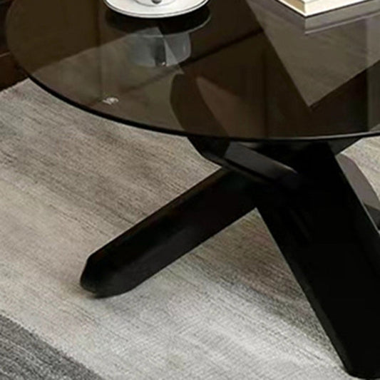 ラウンド1シングルコーヒーテーブル強化ガラス上部3脚ウッドカクテルテーブル