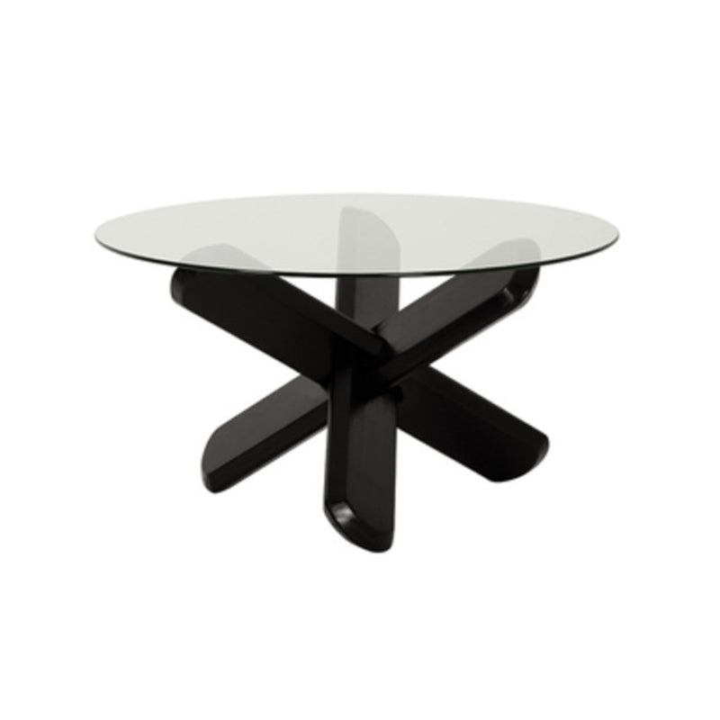Round 1 Single Coffee Table Tempered Glass Top 3 Legs Wood Cocktail Table Clearhalo 'Coffee & Accent Tables' 'Coffee Tables' 'coffee_tables' 'furn' 'furn_coffee_tables' 'Furniture' 'Living Room Furniture' 6189757