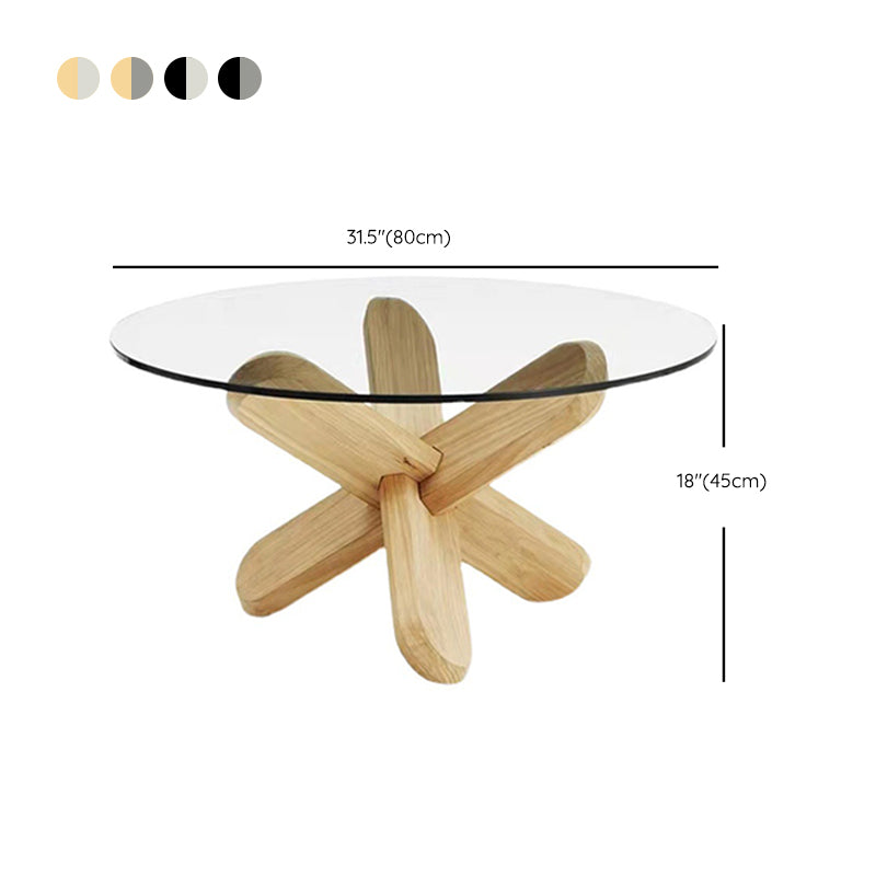 Round 1 Single Coffee Table Tempered Glass Top 3 Legs Wood Cocktail Table Clearhalo 'Coffee & Accent Tables' 'Coffee Tables' 'coffee_tables' 'furn' 'furn_coffee_tables' 'Furniture' 'Living Room Furniture' 6189760