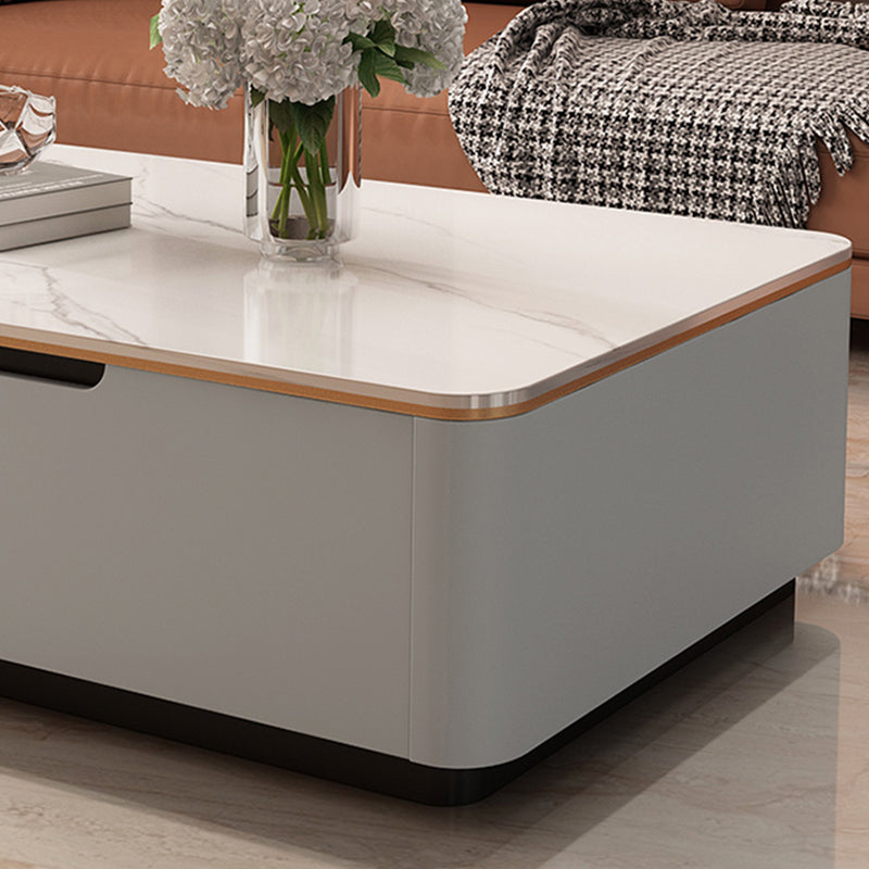Glam Stone Coffee Table Slate Rectangular Square Cocktail Table in White Clearhalo 'Coffee & Accent Tables' 'Coffee Tables' 'coffee_tables' 'furn' 'furn_coffee_tables' 'Furniture' 'Living Room Furniture' 6189767