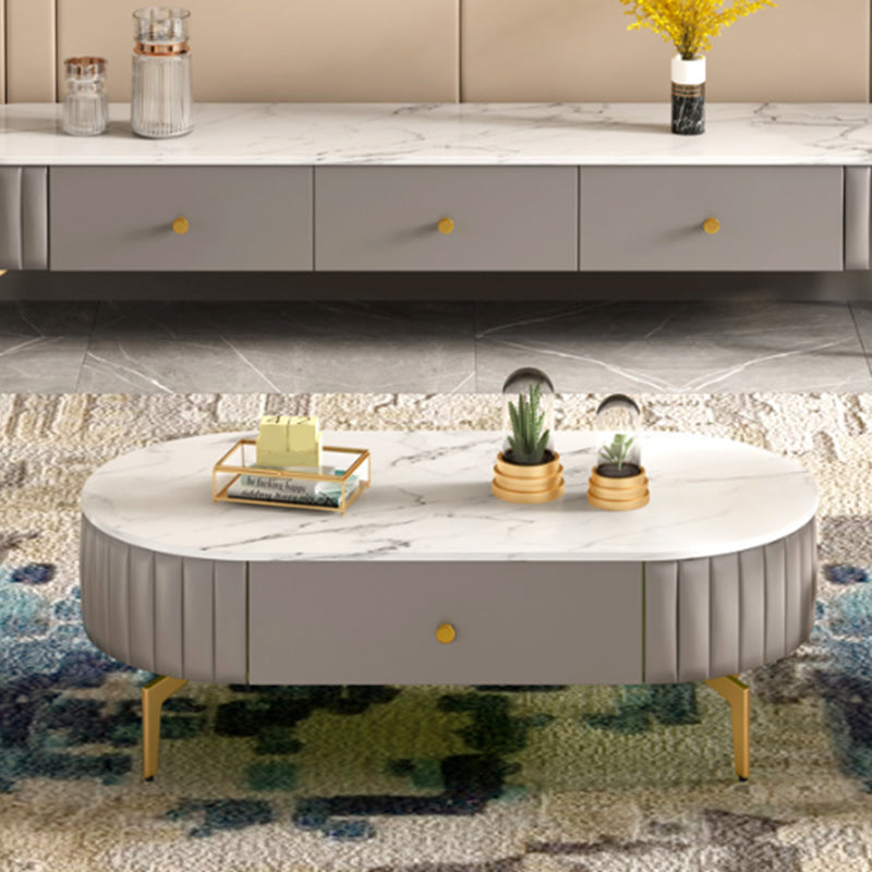 Glam 4 Legs Metal Coffee Table Draw included Oval Single Cocktail Table Clearhalo 'Coffee & Accent Tables' 'Coffee Tables' 'coffee_tables' 'furn' 'furn_coffee_tables' 'Furniture' 'Living Room Furniture' 6189790