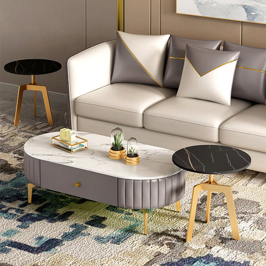 グラム4脚メタルコーヒーテーブルドロー付き楕円形シングルカクテルテーブル