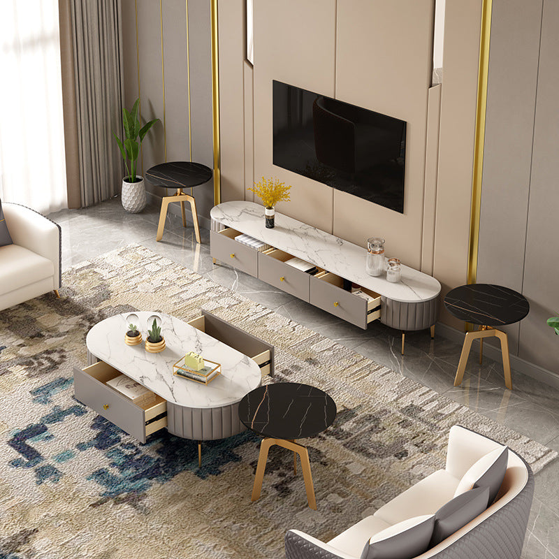 Glam 4 Legs Metal Coffee Table Draw included Oval Single Cocktail Table Clearhalo 'Coffee & Accent Tables' 'Coffee Tables' 'coffee_tables' 'furn' 'furn_coffee_tables' 'Furniture' 'Living Room Furniture' 6189792