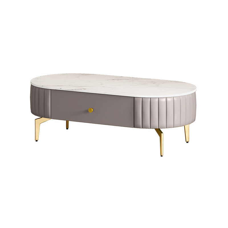 Glam 4 Legs Metal Coffee Table Draw included Oval Single Cocktail Table 47"L x 24"W x 16.5"H Grey Clearhalo 'Coffee & Accent Tables' 'Coffee Tables' 'coffee_tables' 'furn' 'furn_coffee_tables' 'Furniture' 'Living Room Furniture' 6189795