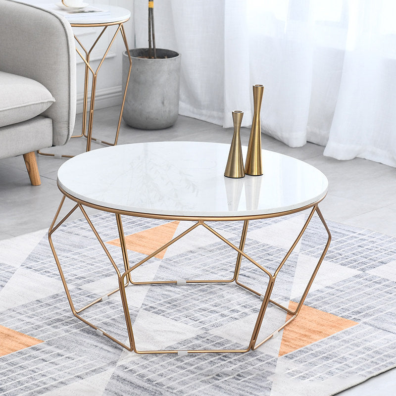 Round Coffee Table Minimalist Coffee Table for Living Room in White Gold Clearhalo 'Coffee & Accent Tables' 'Coffee Tables' 'coffee_tables' 'furn' 'furn_coffee_tables' 'Furniture' 'Living Room Furniture' 6189804