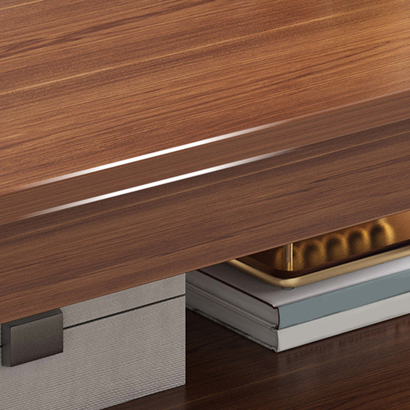 Modern 17.7" H Brown/ Natural Rectangle Wooden 4 Legs Coffee Table with Shelf