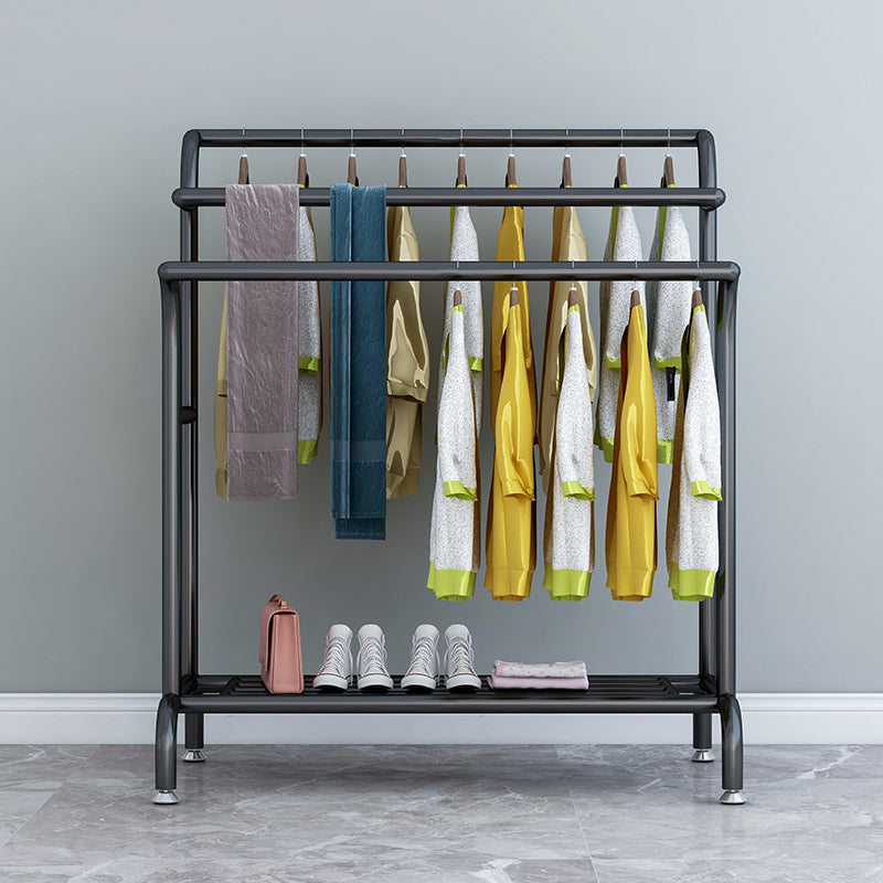 Glam Entry Hall Tree Metal 3 Hanging Rails and Lower Shelf Hall Stand Black Clearhalo 'Entry & Mudroom Furniture' 'furn' 'furn_hall_tree_coat_racks' 'Furniture' 'Hall Trees & Coat Racks' 'hall_tree_coat_racks' 6190076