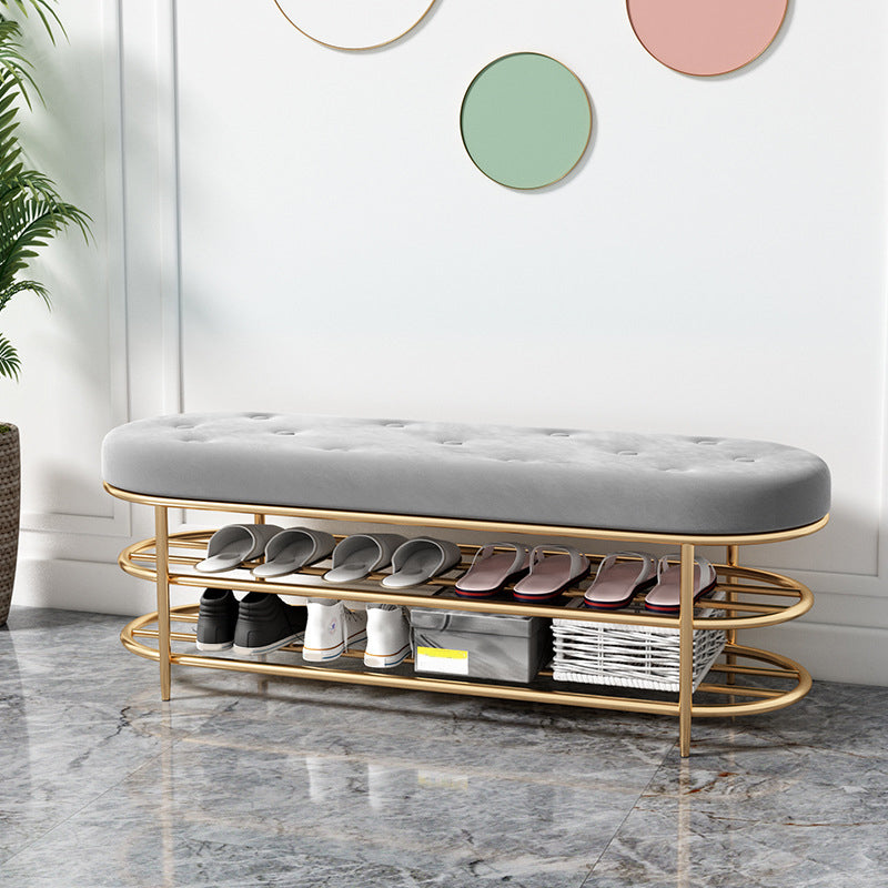 14.04-inch Width Modern Seating Bench Cushioned Metal Entryway Bench Grey Clearhalo 'Benches' 'Chairs & Seating' 'furn' 'furn_benches' 'Furniture' 'Living Room Furniture' 6190164