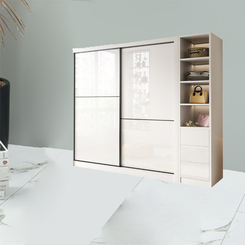 Bedroom Wardrobe Cabinet Modern White Storage Armoire with Sliding Doors