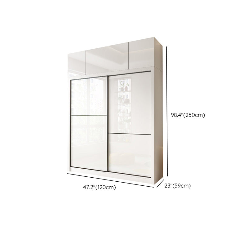 Bedroom Wardrobe Cabinet Modern White Storage Armoire with Sliding Doors
