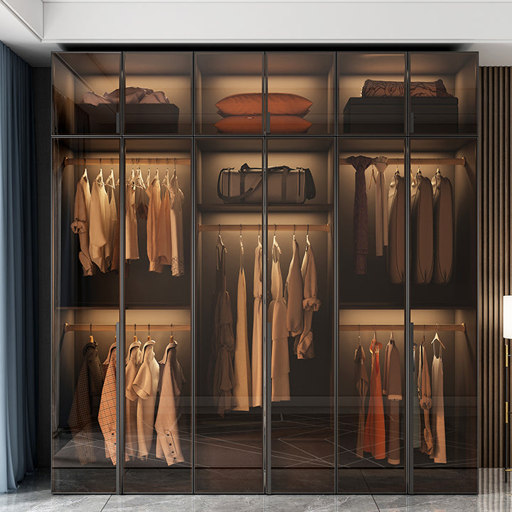 Modern Style Glass Wardrobe Bedroom Wardrobe Closet with Soft Close Door Clearhalo 'Armoires & Wardrobes' 'armoires_wardrobes' 'Bedroom Furniture' 'furn' 'furn_armoires_wardrobes' 'Furniture' 6190838