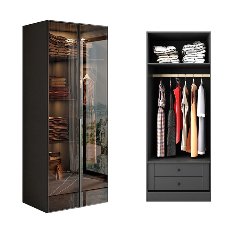 Modern Style Glass Wardrobe Bedroom Wardrobe Closet with Soft Close Door 31"L x 22"W x 79"H Armoires & Wardrobes Clearhalo 'Armoires & Wardrobes' 'armoires_wardrobes' 'Bedroom Furniture' 'furn' 'furn_armoires_wardrobes' 'Furniture' 6190839