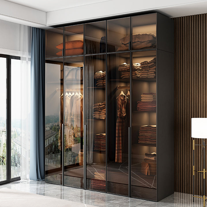 Modern Style Glass Wardrobe Bedroom Wardrobe Closet with Soft Close Door Clearhalo 'Armoires & Wardrobes' 'armoires_wardrobes' 'Bedroom Furniture' 'furn' 'furn_armoires_wardrobes' 'Furniture' 6190840