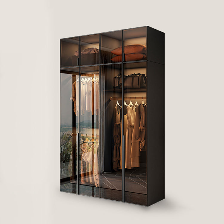 Modern Style Glass Wardrobe Bedroom Wardrobe Closet with Soft Close Door Clearhalo 'Armoires & Wardrobes' 'armoires_wardrobes' 'Bedroom Furniture' 'furn' 'furn_armoires_wardrobes' 'Furniture' 6190842