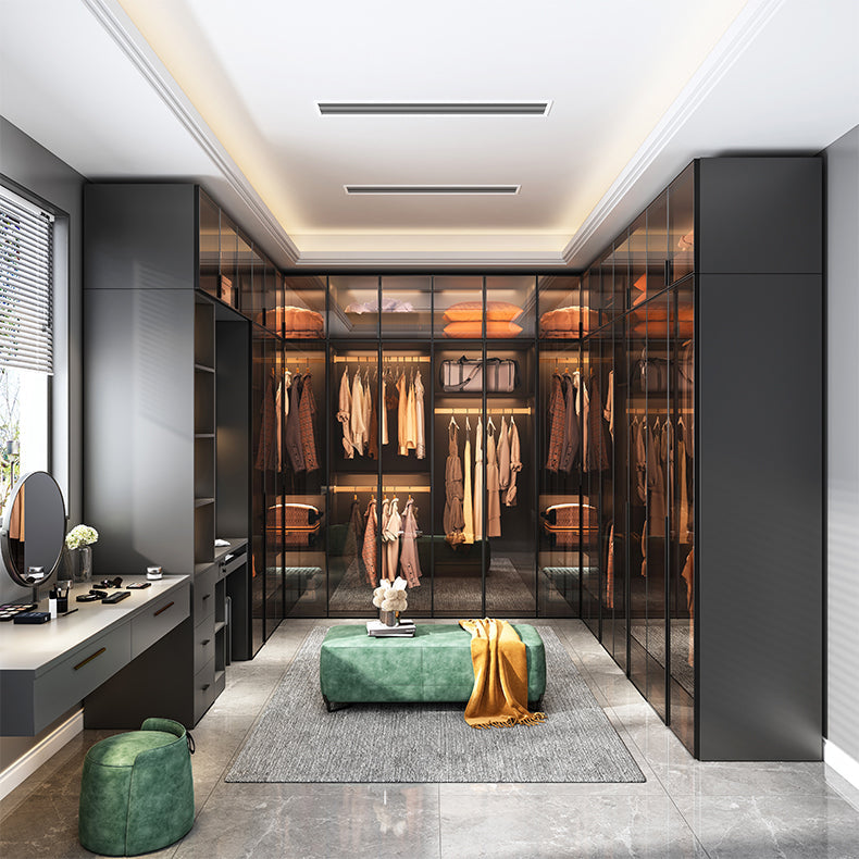 Modern Style Glass Wardrobe Bedroom Wardrobe Closet with Soft Close Door Clearhalo 'Armoires & Wardrobes' 'armoires_wardrobes' 'Bedroom Furniture' 'furn' 'furn_armoires_wardrobes' 'Furniture' 6190847