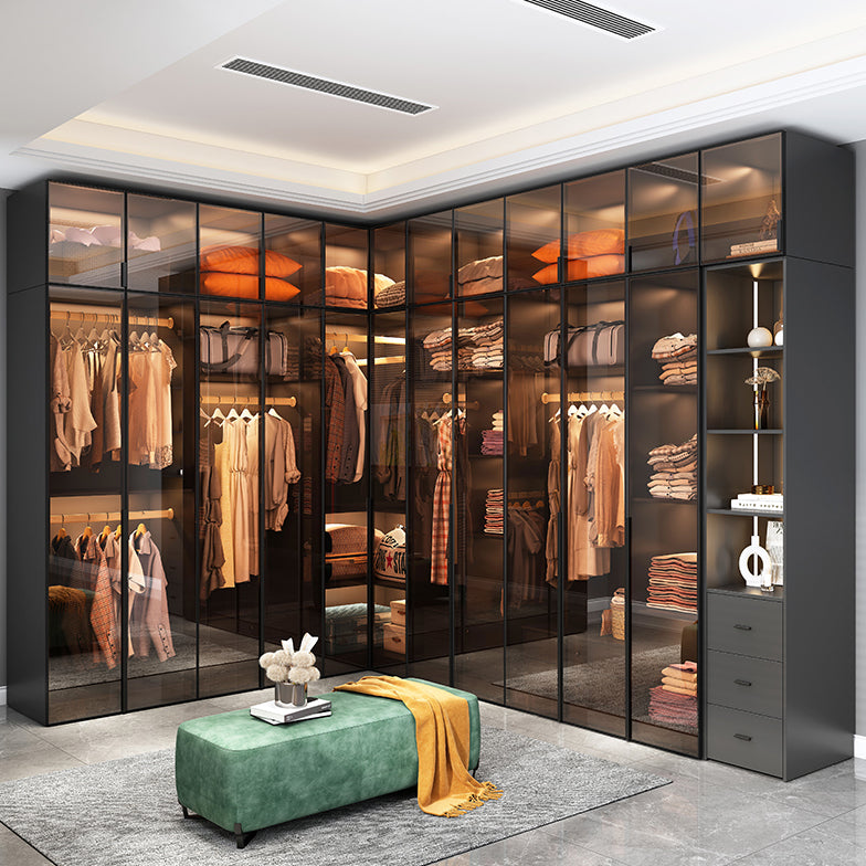 Modern Style Glass Wardrobe Bedroom Wardrobe Closet with Soft Close Door Clearhalo 'Armoires & Wardrobes' 'armoires_wardrobes' 'Bedroom Furniture' 'furn' 'furn_armoires_wardrobes' 'Furniture' 6190849