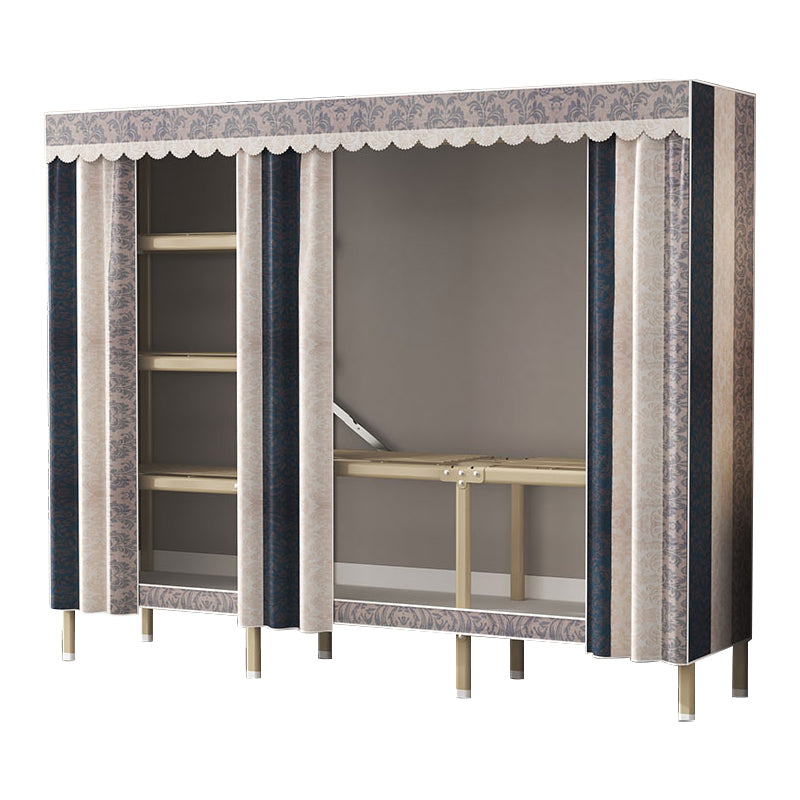 Modern Wardrobe Armoire with Legs Steel Wardrobe Cabinet with Shelves 64.2"L x 17.7"W x 66.9"H Blue White Grey Clearhalo 'Armoires & Wardrobes' 'armoires_wardrobes' 'Bedroom Furniture' 'furn' 'furn_armoires_wardrobes' 'Furniture' 6190855