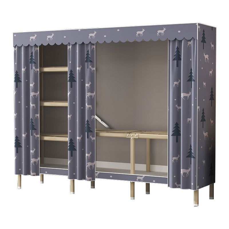 Modern Wardrobe Armoire with Legs Steel Wardrobe Cabinet with Shelves 64.2"L x 17.7"W x 66.9"H Grey Clearhalo 'Armoires & Wardrobes' 'armoires_wardrobes' 'Bedroom Furniture' 'furn' 'furn_armoires_wardrobes' 'Furniture' 6190870