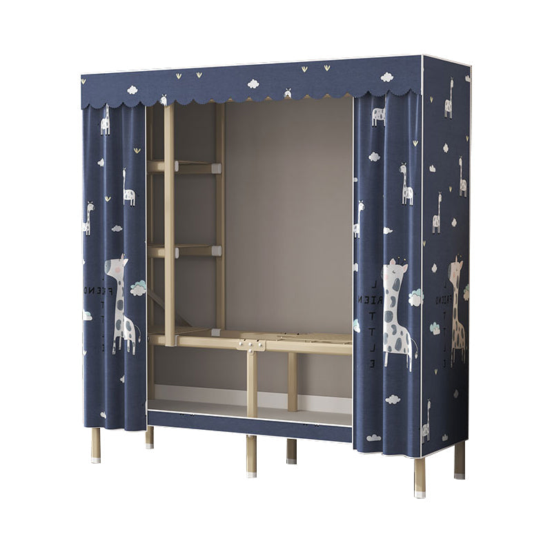 Modern Wardrobe Armoire with Legs Steel Wardrobe Cabinet with Shelves 50"L x 18"W x 67"H Blue Clearhalo 'Armoires & Wardrobes' 'armoires_wardrobes' 'Bedroom Furniture' 'furn' 'furn_armoires_wardrobes' 'Furniture' 6190874