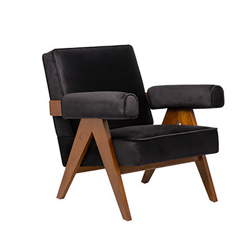 31.50" Wide Chair with Round Arms Tight Back for Living Room Black Velvet 1 Piece Clearhalo 'Accent Chairs' 'accent_chairs' 'Chairs & Seating' 'furn' 'furn_accent_chairs' 'Furniture' 'Living Room Furniture' 6191053