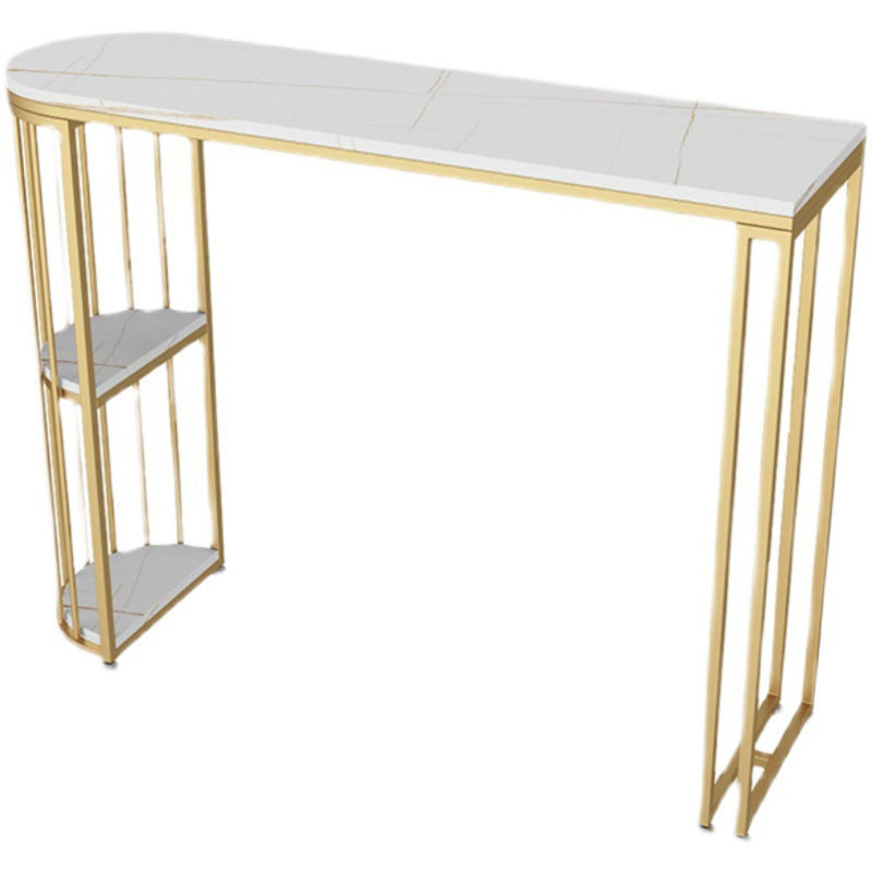 Modern Stone Bar Table Set 1/3 Pieces Fixed Bistro Set for Indoor Gold 86.6"L x 15.7"W Clearhalo 'Bar Furniture' 'furn' 'furn_home_bar_bar_sets' 'Furniture' 'Home Bars & Bar Sets' 'home_bar_bar_sets' 'Kitchen & Dining Furniture' 6191209