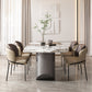 Juego de comedor de piedra sinterizada, mesa rectangular moderna y sillas tapizadas