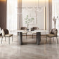 Juego de comedor de piedra sinterizada, mesa rectangular moderna y sillas tapizadas
