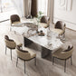 Juego de comedor de piedra sinterizada, mesa rectangular moderna y sillas tapizadas
