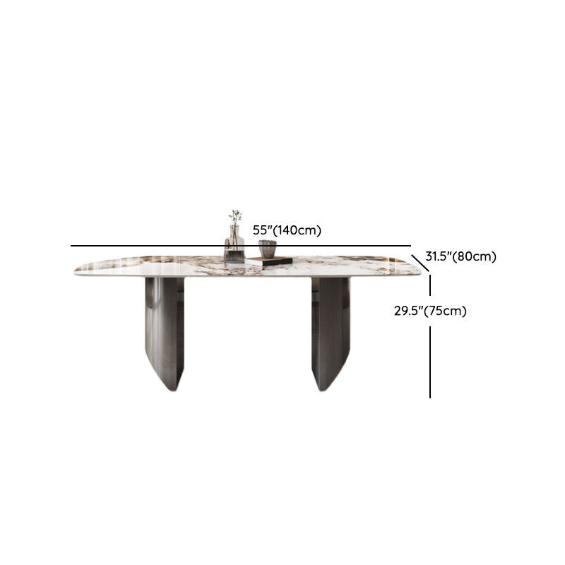 Juego de comedor de piedra sinterizada, mesa rectangular moderna y sillas tapizadas