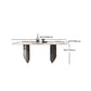 Juego de comedor de piedra sinterizada, mesa rectangular moderna y sillas tapizadas