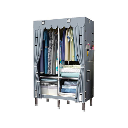 Blue Metal Double Door Modern Wardrobe 2 Doors Wardrobe Cabinet 33"L x 18"W x 67"H Grey Clearhalo 'Armoires & Wardrobes' 'armoires_wardrobes' 'Bedroom Furniture' 'furn' 'furn_armoires_wardrobes' 'Furniture' 6191244