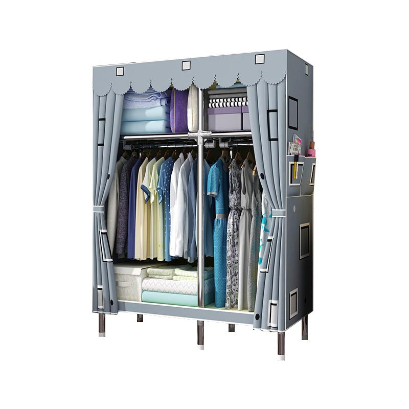 Blue Metal Double Door Modern Wardrobe 2 Doors Wardrobe Cabinet 43"L x 18"W x 67"H Grey Clearhalo 'Armoires & Wardrobes' 'armoires_wardrobes' 'Bedroom Furniture' 'furn' 'furn_armoires_wardrobes' 'Furniture' 6191246