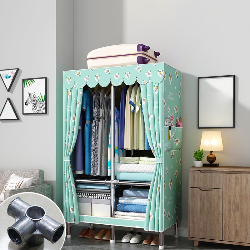 Blue Metal Double Door Modern Wardrobe 2 Doors Wardrobe Cabinet 33"L x 18"W x 67"H Green Clearhalo 'Armoires & Wardrobes' 'armoires_wardrobes' 'Bedroom Furniture' 'furn' 'furn_armoires_wardrobes' 'Furniture' 6191247