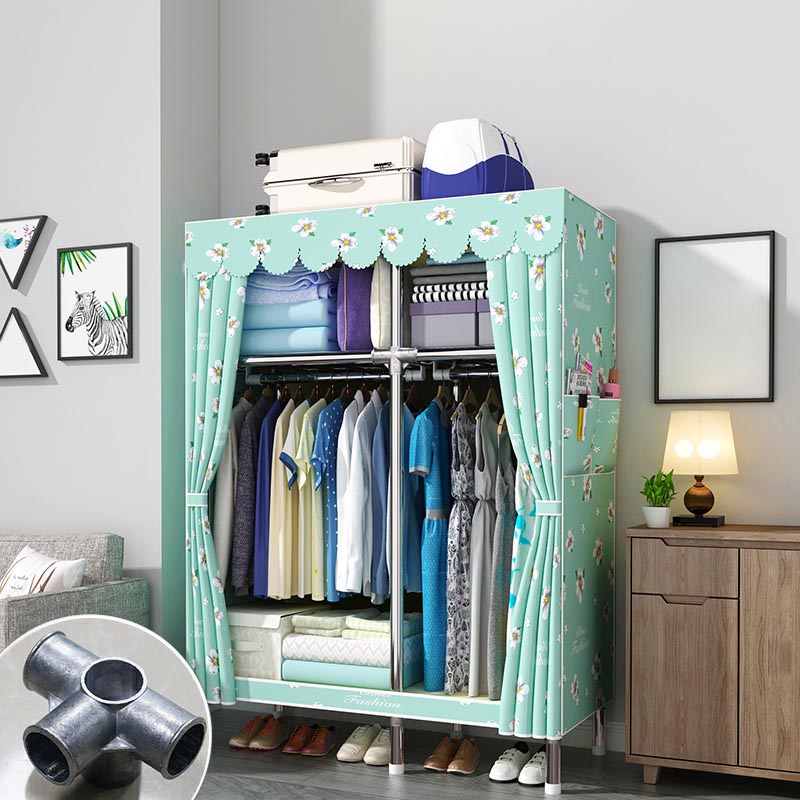 Blue Metal Double Door Modern Wardrobe 2 Doors Wardrobe Cabinet 43"L x 18"W x 67"H Green Clearhalo 'Armoires & Wardrobes' 'armoires_wardrobes' 'Bedroom Furniture' 'furn' 'furn_armoires_wardrobes' 'Furniture' 6191250