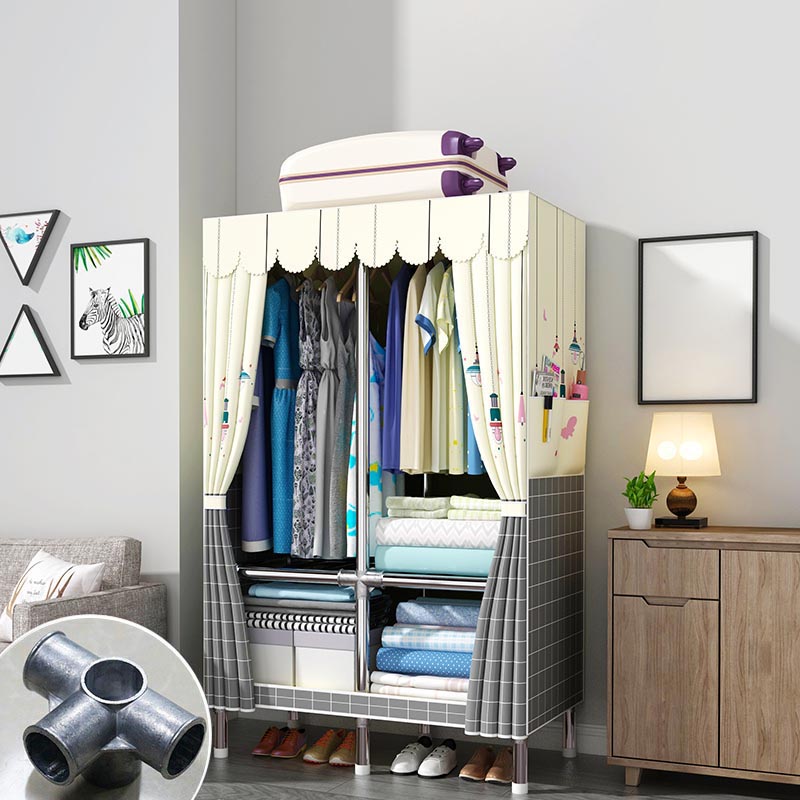 Blue Metal Double Door Modern Wardrobe 2 Doors Wardrobe Cabinet 33"L x 18"W x 67"H Gray-Yellow Clearhalo 'Armoires & Wardrobes' 'armoires_wardrobes' 'Bedroom Furniture' 'furn' 'furn_armoires_wardrobes' 'Furniture' 6191251