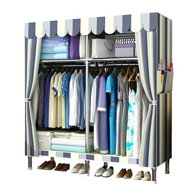 Blue Metal Double Door Modern Wardrobe 2 Doors Wardrobe Cabinet Clearhalo 'Armoires & Wardrobes' 'armoires_wardrobes' 'Bedroom Furniture' 'furn' 'furn_armoires_wardrobes' 'Furniture' 6191252