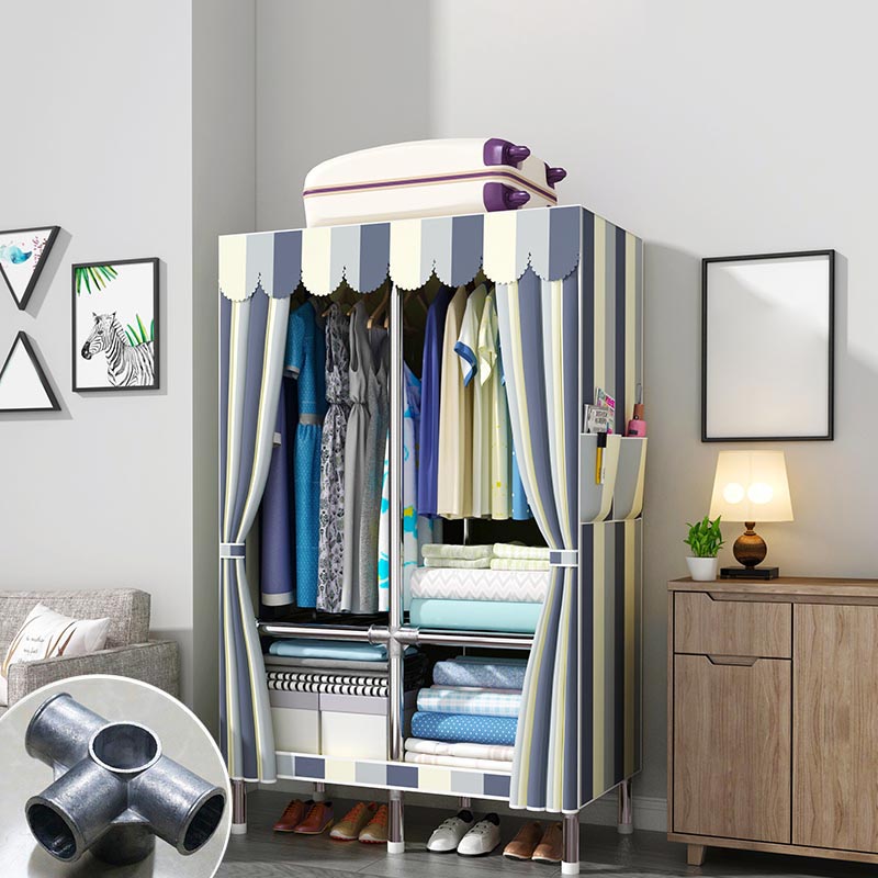 Blue Metal Double Door Modern Wardrobe 2 Doors Wardrobe Cabinet 33"L x 18"W x 67"H Gray White Striped Clearhalo 'Armoires & Wardrobes' 'armoires_wardrobes' 'Bedroom Furniture' 'furn' 'furn_armoires_wardrobes' 'Furniture' 6191255