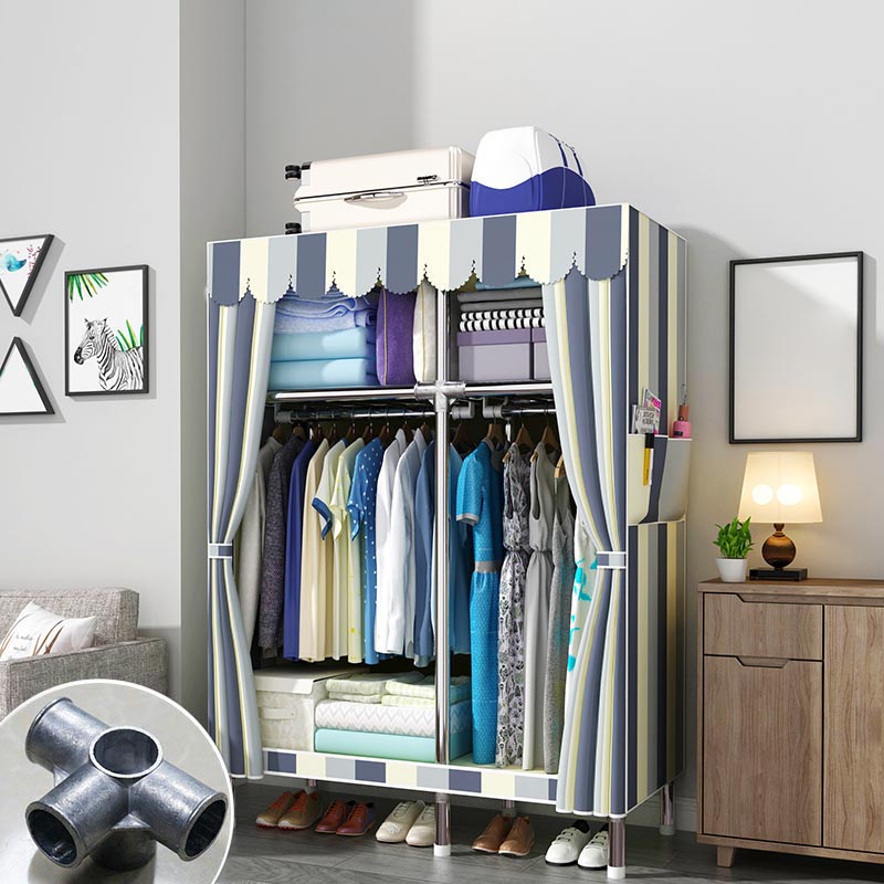Blue Metal Double Door Modern Wardrobe 2 Doors Wardrobe Cabinet 43"L x 18"W x 67"H Gray White Striped Clearhalo 'Armoires & Wardrobes' 'armoires_wardrobes' 'Bedroom Furniture' 'furn' 'furn_armoires_wardrobes' 'Furniture' 6191257