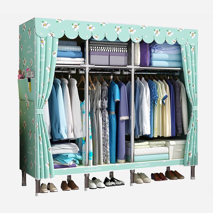 Blue Metal Double Door Modern Wardrobe 2 Doors Wardrobe Cabinet Clearhalo 'Armoires & Wardrobes' 'armoires_wardrobes' 'Bedroom Furniture' 'furn' 'furn_armoires_wardrobes' 'Furniture' 6191260
