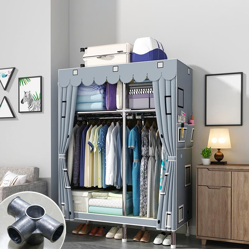 Blue Metal Double Door Modern Wardrobe 2 Doors Wardrobe Cabinet Clearhalo 'Armoires & Wardrobes' 'armoires_wardrobes' 'Bedroom Furniture' 'furn' 'furn_armoires_wardrobes' 'Furniture' 6191263