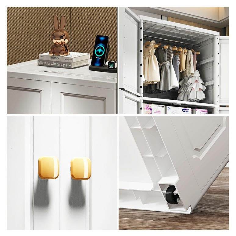 Armata di plastica bianca, guardaroba a 2 porte con 2-cassetti e canna da abbigliamento