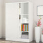 White Wood Double Door Industrial Wardrobe 5 Shelves Cabinet