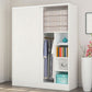 White Wood Double Door Industrial Wardrobe 5 Shelves Cabinet