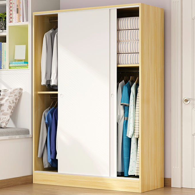 White Wood Double Door Industrial Wardrobe 5 Shelves Cabinet