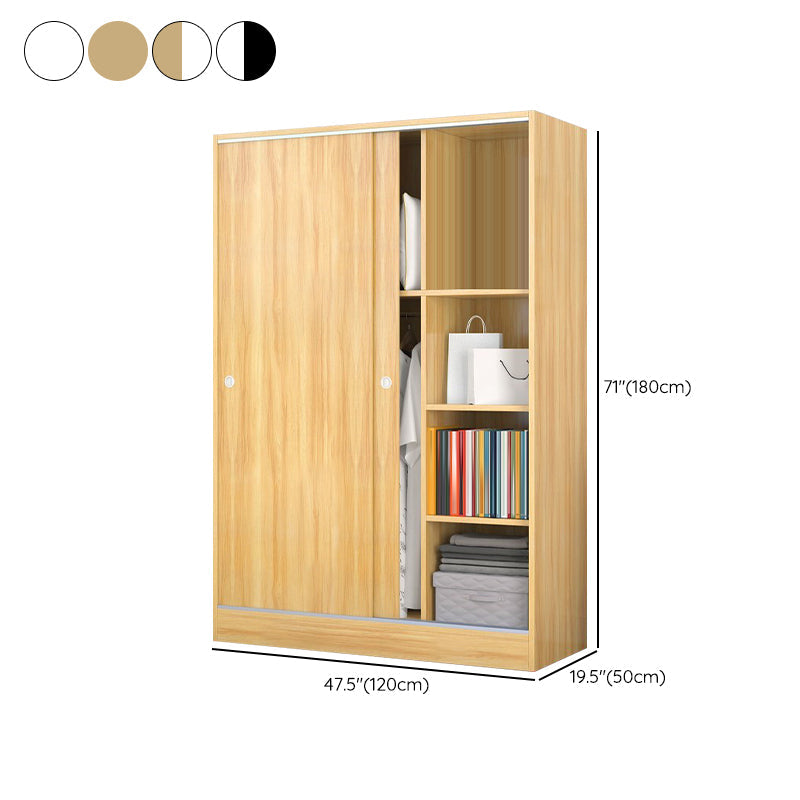 White Wood Double Door Industrial Wardrobe 5 Shelves Cabinet